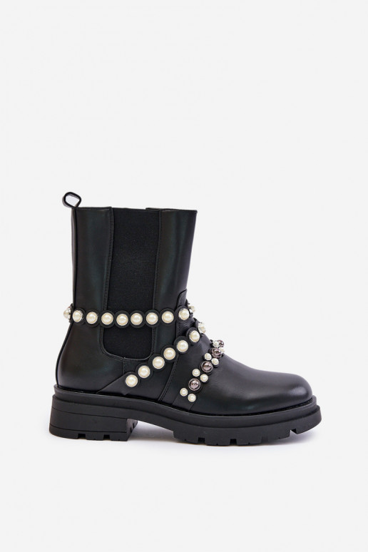 botas con estilo Femenino con correas de color negro Sintitia