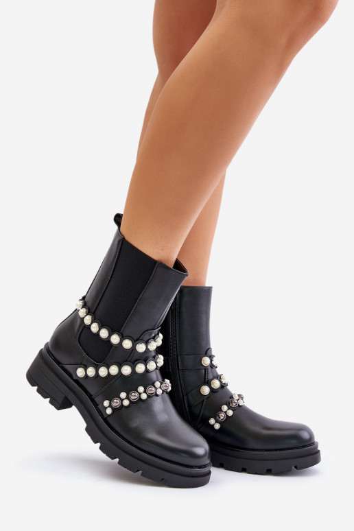 botas con estilo Femenino con correas de color negro Sintitia