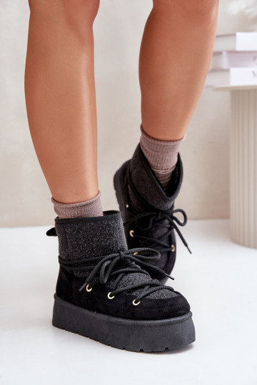 Botas de nieve con detalles elegantes con una plataforma de color negro Tiene quevora 2