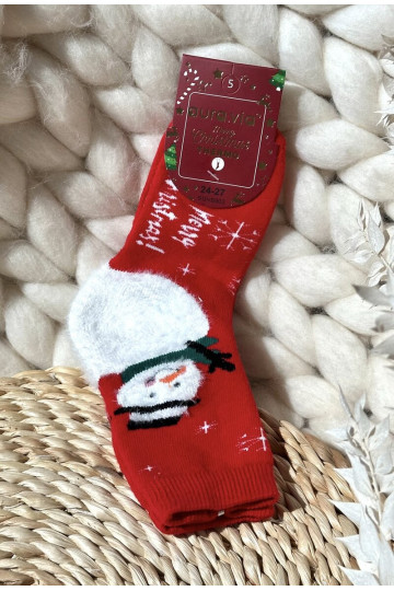 Infantil Activadovidad Medias de algodón con muñecos de nieve color rojo