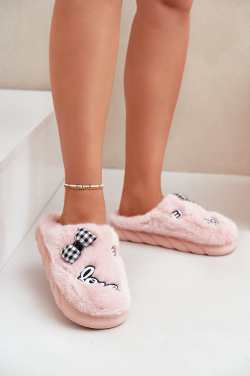 con un abrigo de piel Zapatillas Femenino con aplicaciones I Kokardką color rosa Linnorelia 2