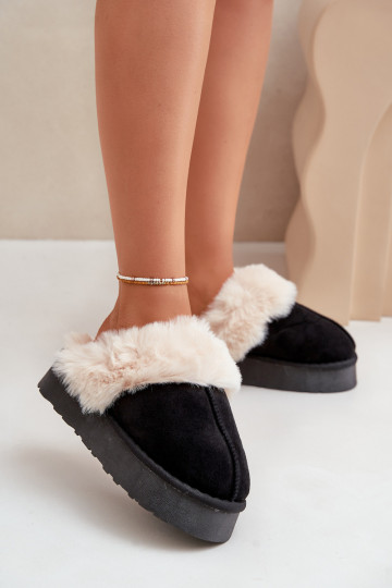 Zapatillas Botas de nieve Femenino Sobre una suela gruesa con un abrigo de piel de color negro Doriola