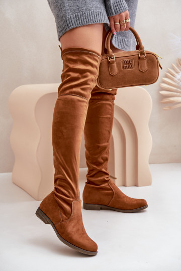 botas con tacones anchos por encima de la rodilla Z de gamuza ecológicau color marrón Linnithia 2