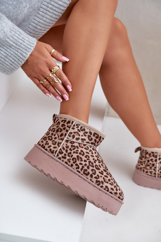 Botas de nieve Femenino con estampados de piel de leopardo con una plataforma calentamiento con pelo dentro color marrón Xamella
