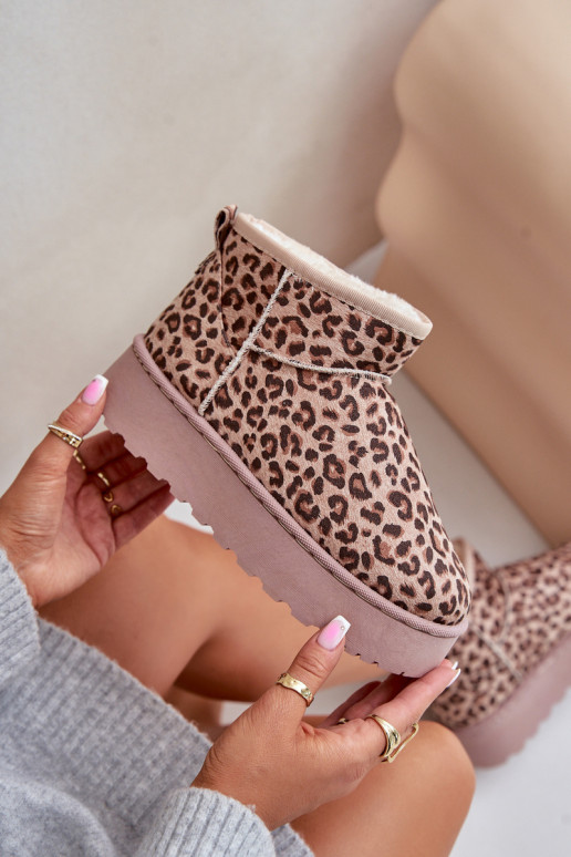 Botas de nieve Femenino con estampados de piel de leopardo con una plataforma calentamiento con pelo dentro color marrón Xamella