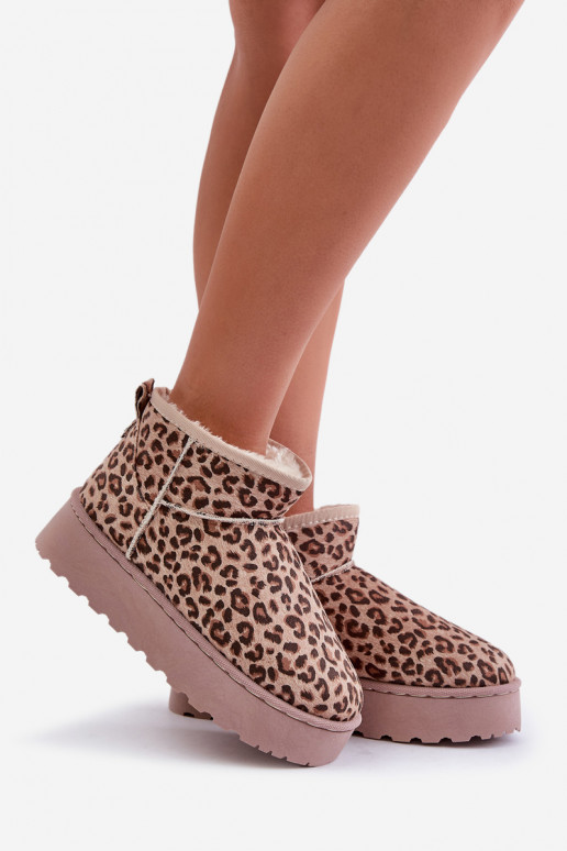 Botas de nieve Femenino con estampados de piel de leopardo con una plataforma calentamiento con pelo dentro color marrón Xamella