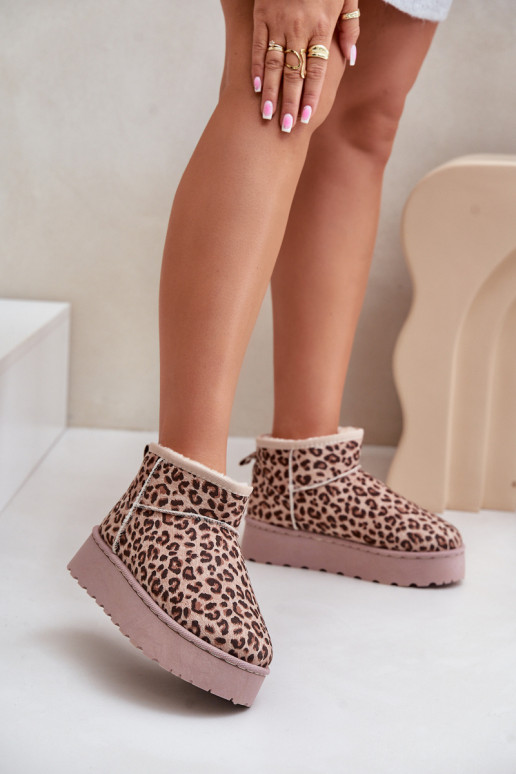 Botas de nieve Femenino con estampados de piel de leopardo con una plataforma calentamiento con pelo dentro color marrón Xamella