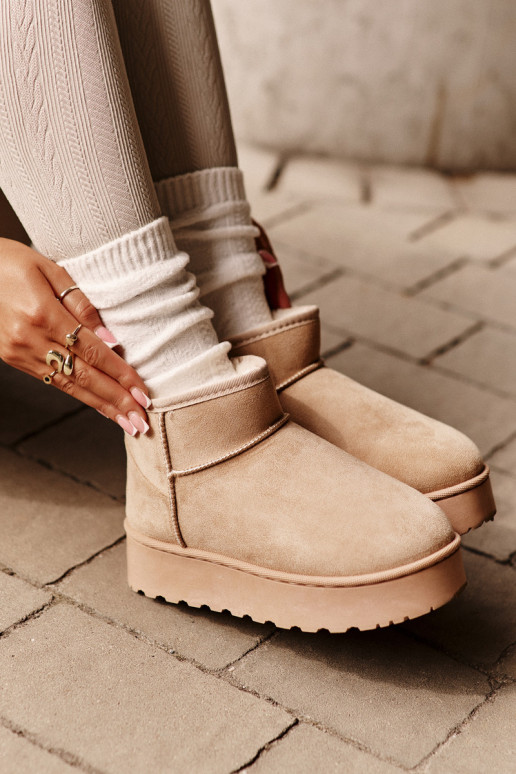 Botas de nieve de mujer con plataforma para abrigar con pelo interior color beige Xamella
