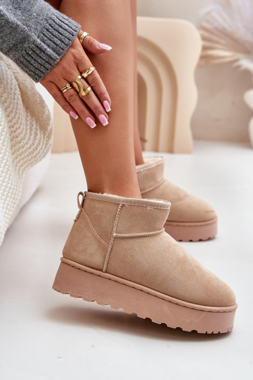 Botas de nieve de mujer con plataforma para abrigar con pelo interior color beige Xamella