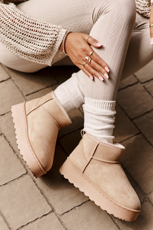 Botas de nieve de mujer con plataforma para abrigar con pelo interior color beige Xamella