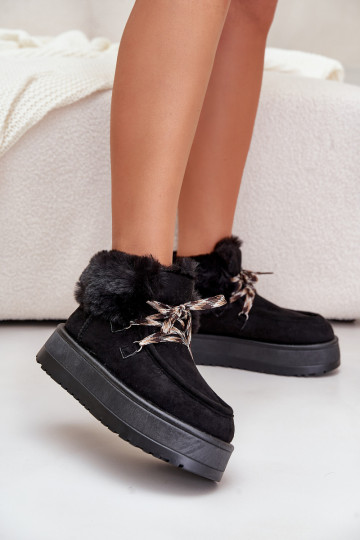 Bajo Botas de nieve Femenino con una plataforma con un abrigo de piel de color negro Neathren 2