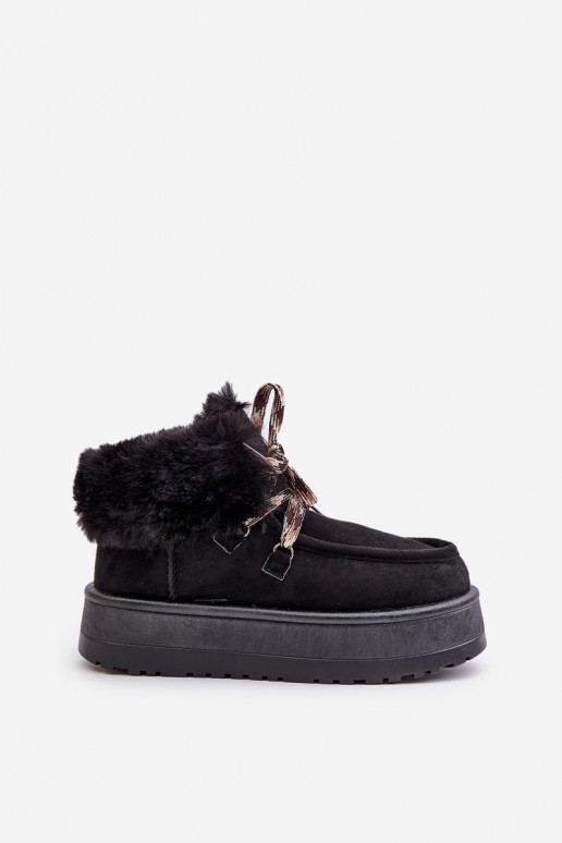 Bajo Botas de nieve Femenino con una plataforma con un abrigo de piel de color negro Neathren