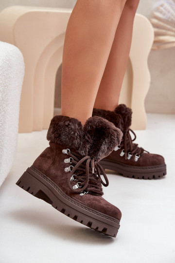 con cordones zapatos Femenino con un abrigo de piel marron oscuro Vaminia 2