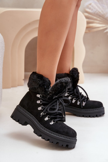 con cordones zapatos Femenino con un abrigo de piel de color negro Vaminia 2