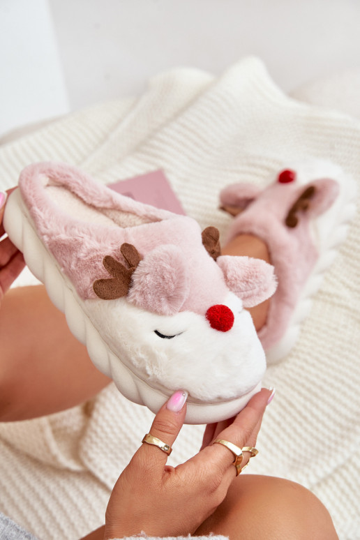 con un abrigo de piel Zapatillas Femenino con un tema Reno color rosa ENistira