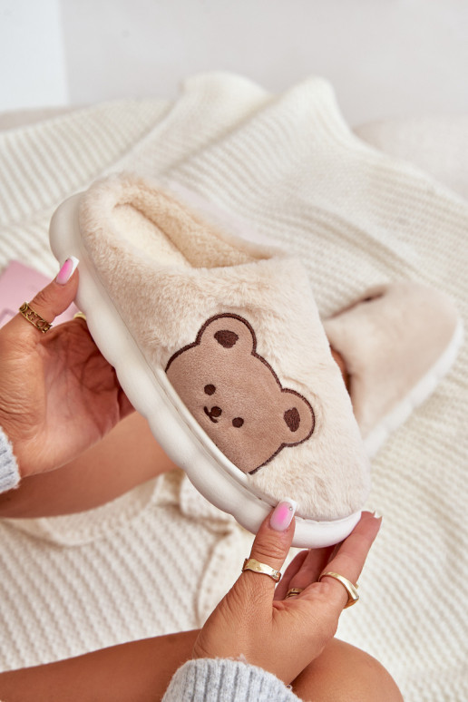 con un abrigo de piel Zapatillas Femenino osos de peluche color marfil Firedi con un abrigo de piel Zapatillas Femenino osos de peluche color marfil Firedi