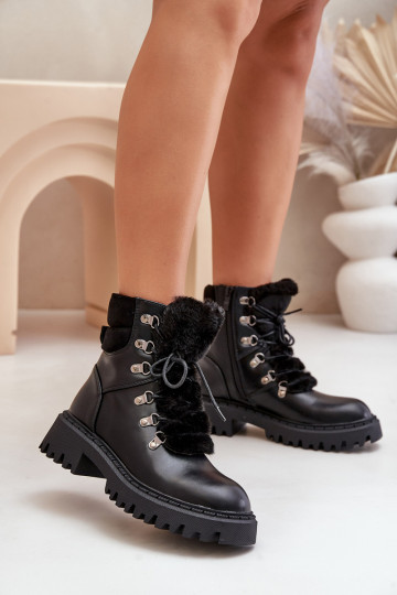 calentamiento Botas zapatos Al castillo de cuero ecológico de color negro ENillatta