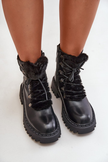 calentamiento Botas zapatos Al castillo de cuero ecológico de color negro ENillatta 2