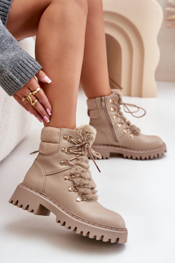 calentamiento Botas zapatos Al castillo de cuero ecológico beige ENillatta