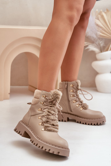 calentamiento Botas zapatos Al castillo de cuero ecológico beige ENillatta 2