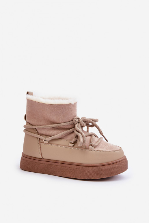 Botas de nieve Femenino con una plataforma calentamiento con pelo dentro beige Aziara Botas de nieve Femenino con una plataforma calentamiento con pelo dentro beige Aziara
