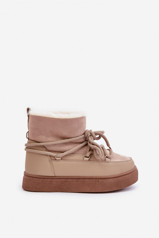 Botas de nieve Femenino con una plataforma calentamiento con pelo dentro beige Aziara Botas de nieve Femenino con una plataforma calentamiento con pelo dentro beige Aziara