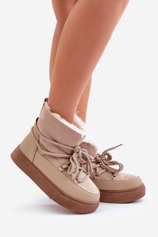 Botas de nieve Femenino con una plataforma calentamiento con pelo dentro beige Aziara Botas de nieve Femenino con una plataforma calentamiento con pelo dentro beige Aziara