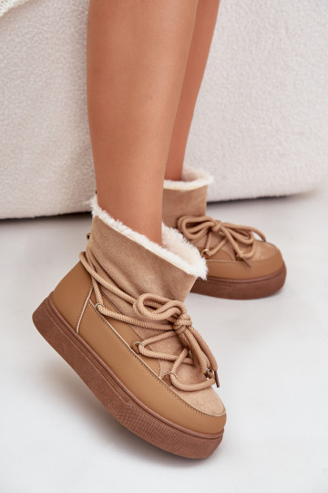 Botas de nieve Femenino con una plataforma calentamiento con pelo dentro color marrón Aziara 2