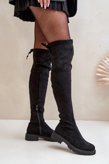 botas por encima de la rodilla con tacones anchos Z de gamuza ecológicau de color negro Arkelia