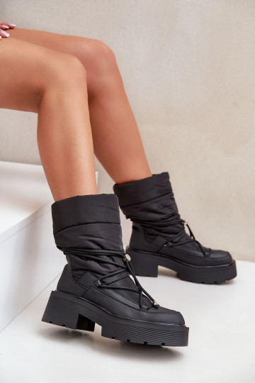 Botas de nieve Femenino con una plataforma Y tacones planos de color negro Seandriel