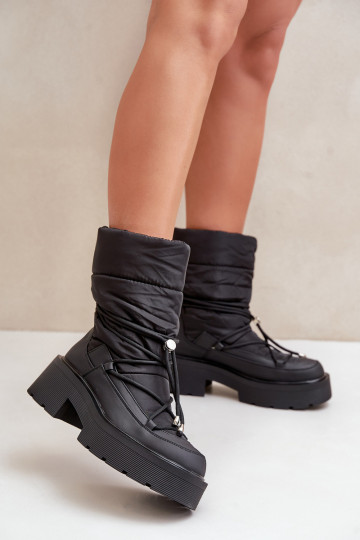 Botas de nieve Femenino con una plataforma Y tacones planos de color negro Seandriel 2