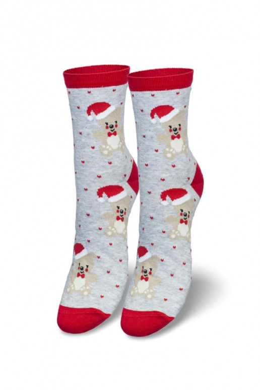 Calcetines navideños para mujer osos de peluche en la portada Papá Noela color gris Calcetines navideños para mujer osos de peluche en la portada Papá Noela color gris