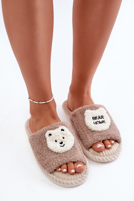 Pantuflas de mujer con osito de peluche en marrón Lavetire