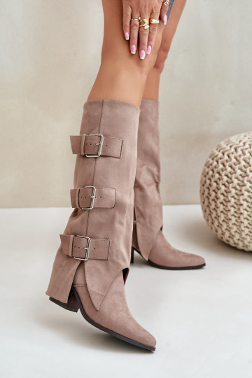 botas con tacones Z ENyAiniętą CholeAką I con hebillasmi beige Vamissa