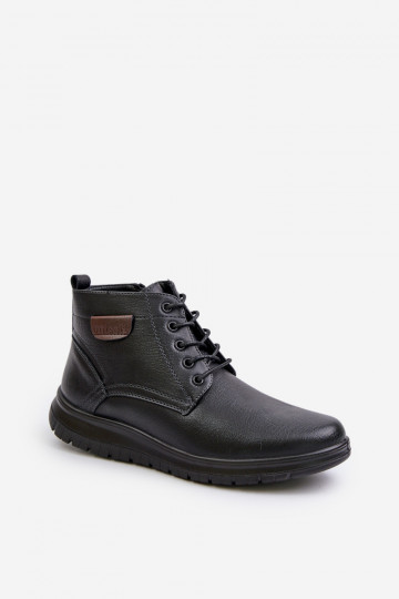 Botas para los hombres calentamiento Al castillo con cordones de color negro Hlimena