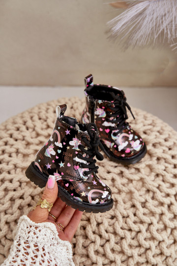 Zapatos cálidos para niños. con cremalleras unicornios de color negro Tiptop