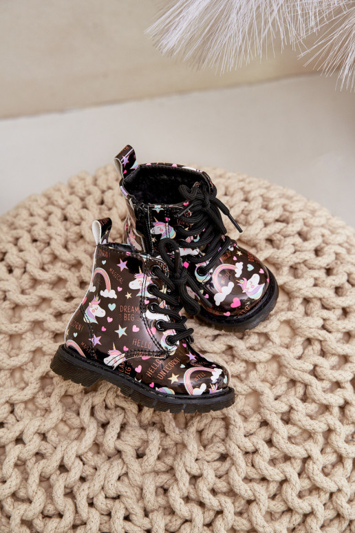 Zapatos cálidos para niños. con cremalleras unicornios de color negro Tiptop