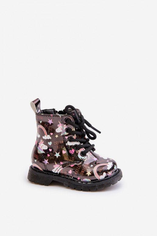 Zapatos cálidos para niños. con cremalleras unicornios de color negro Tiptop