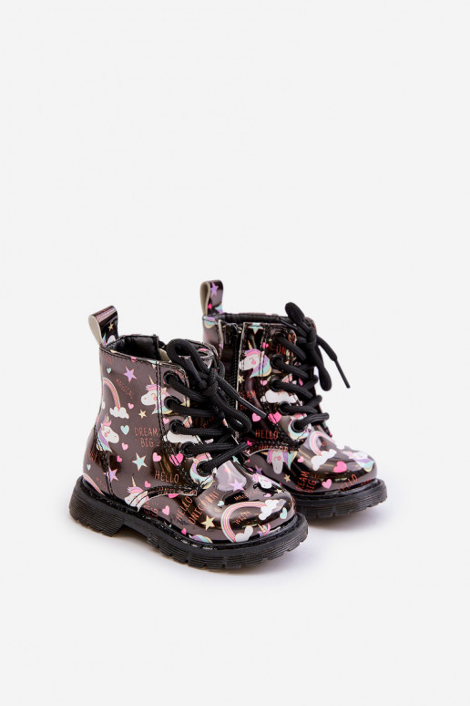 Zapatos cálidos para niños. con cremalleras unicornios de color negro Tiptop