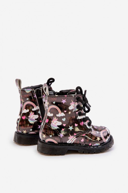 Zapatos cálidos para niños. con cremalleras unicornios de color negro Tiptop