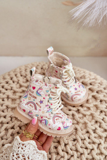 Zapatos cálidos para niños. con cremalleras unicornios beige Tiptop