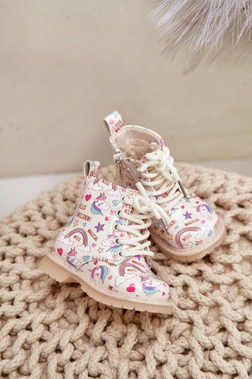 Zapatos cálidos para niños. con cremalleras unicornios beige Tiptop 2
