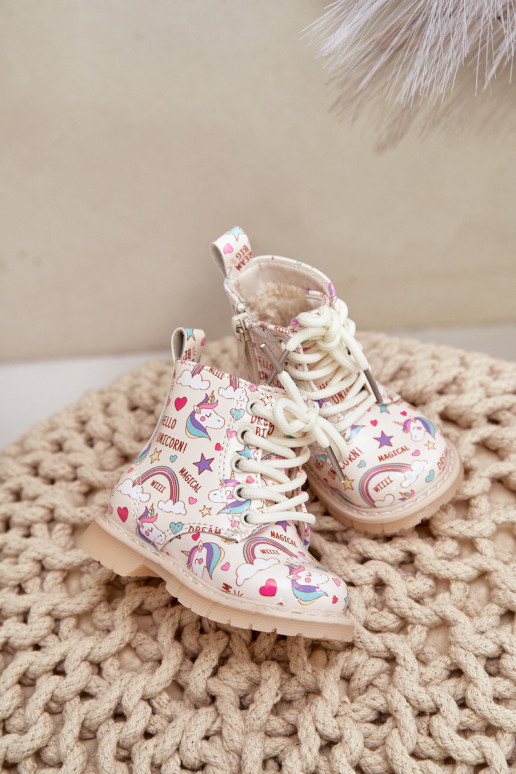 Zapatos cálidos para niños. con cremalleras unicornios beige Tiptop
