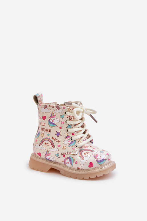 Zapatos cálidos para niños. con cremalleras unicornios beige Tiptop