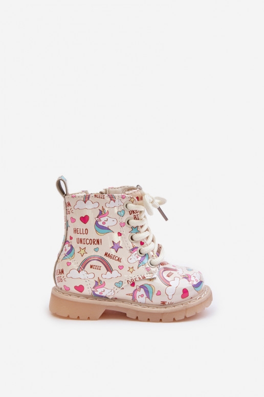 Zapatos cálidos para niños. con cremalleras unicornios beige Tiptop