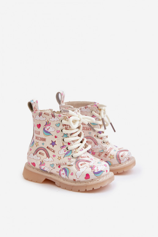 Zapatos cálidos para niños. con cremalleras unicornios beige Tiptop