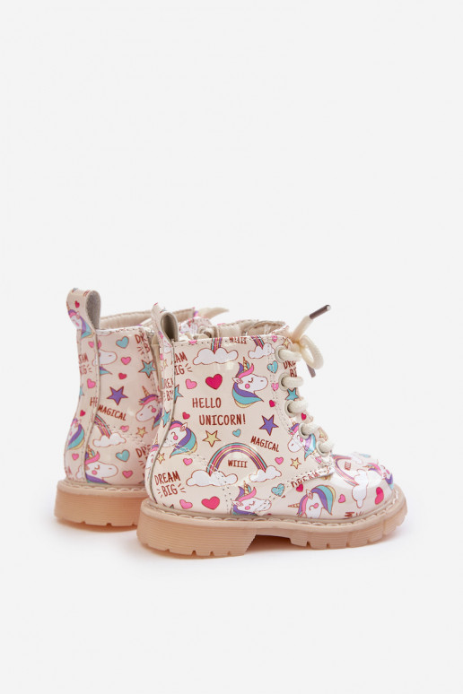 Zapatos cálidos para niños. con cremalleras unicornios beige Tiptop