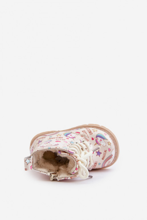 Zapatos cálidos para niños. con cremalleras unicornios beige Tiptop