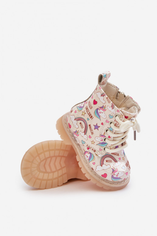 Zapatos cálidos para niños. con cremalleras unicornios beige Tiptop