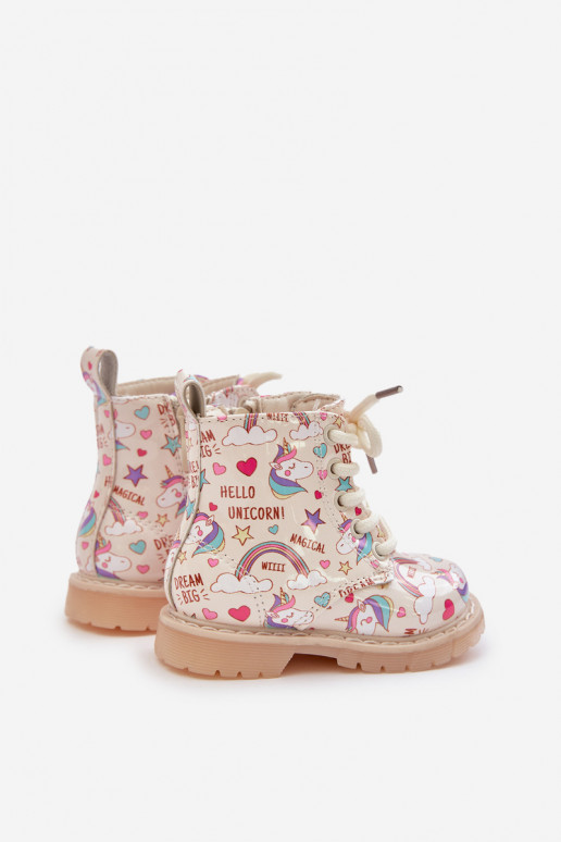 Zapatos cálidos para niños. con cremalleras unicornios beige Tiptop